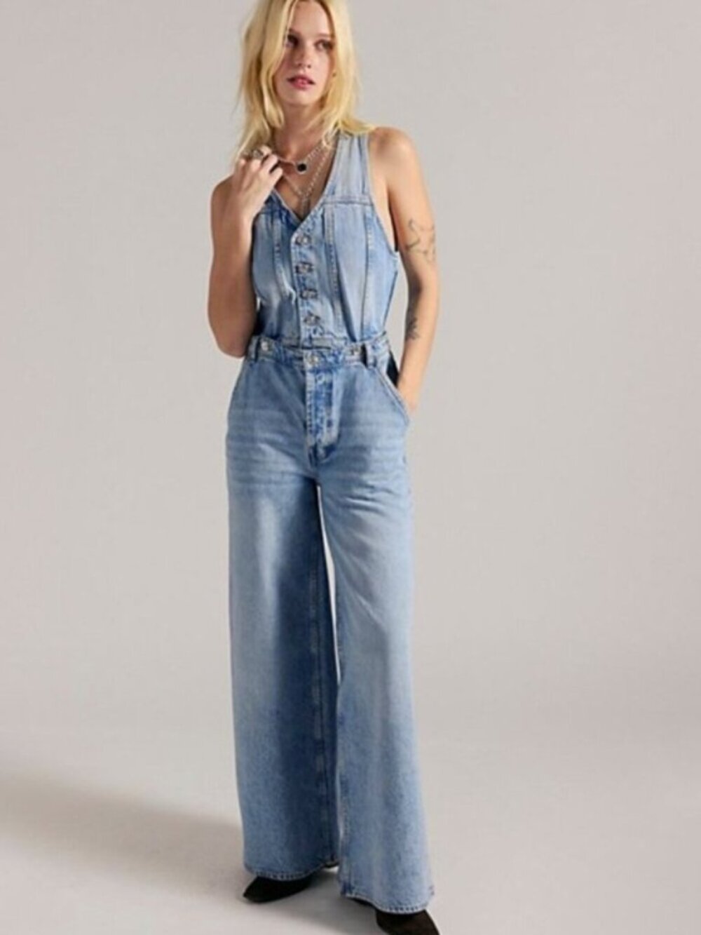 FREE PEOPLE WE THE FREE Better Together Convertible Jumpsuit Blue Size 25 NWT